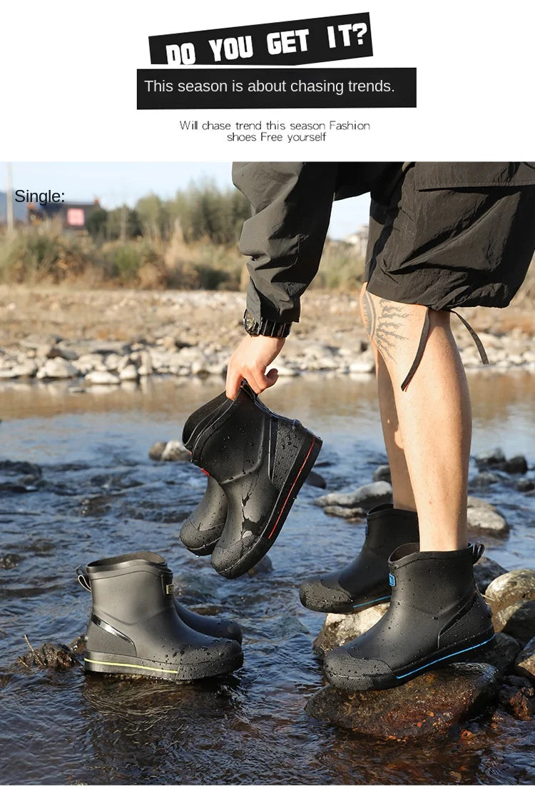 Snow Warm Thick Rain Boots, Kitchen Waterproof and Anti Slip Rain Shoes, Men's Fashionable and Wear-resistant Water Shoes