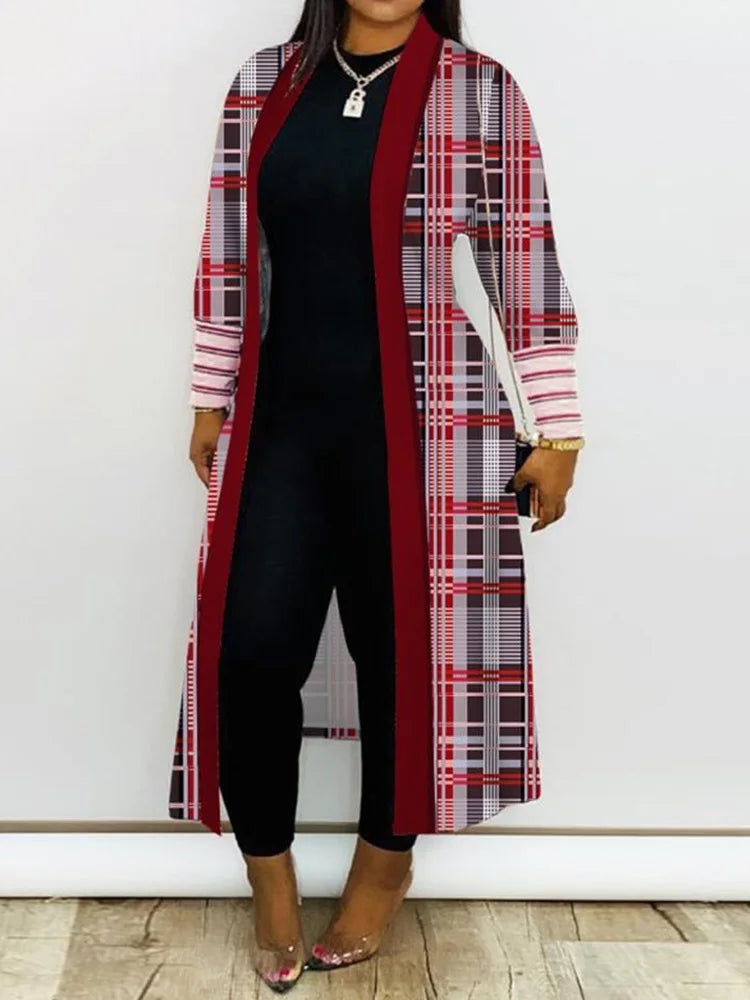 V Neck Casual Loose Female Print Long Outerwear Vintage Patchwork Streetwear Open Stitch Coats Long Sleeve Office Women Jackets