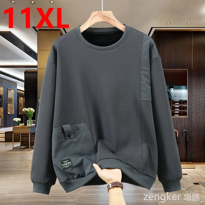 Extra-large spring autumn hoodie for men looseness round neck large size casual style patchwork design base shirt for overweight