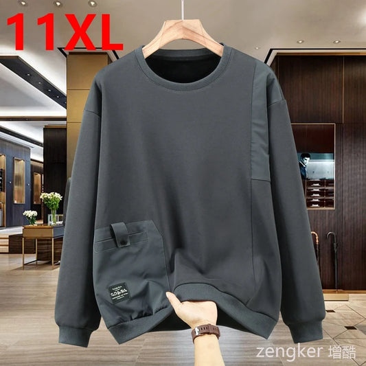 Extra-large spring autumn hoodie for men looseness round neck large size casual style patchwork design base shirt for overweight