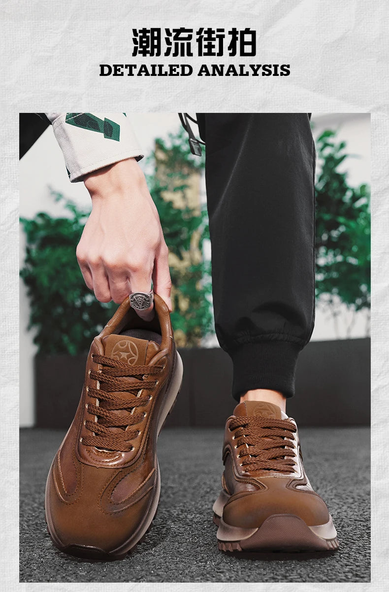 Classic Leather Casual Sneakers Men Comfortable Men's Spring Autumn Sneakers Platform Shoes Lace Up Brown Black Footwear 2025