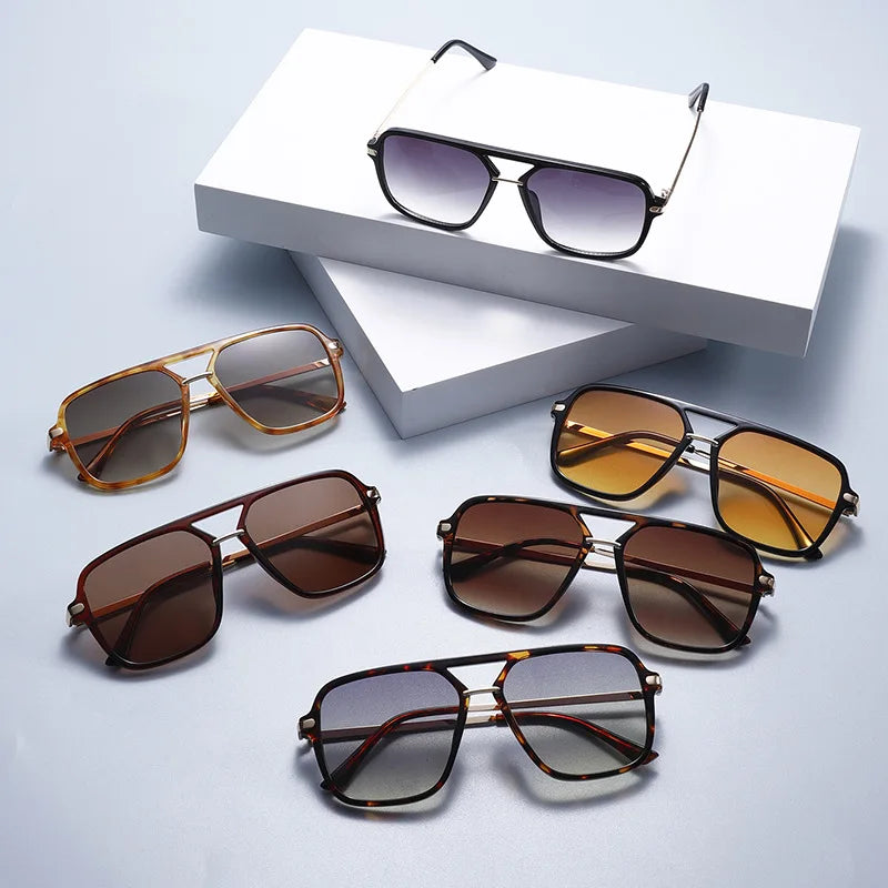 SHAUNA Fashion Double Bridges Square Sunglasses Women Men Retro Gradient Sun Glasses Shades UV400