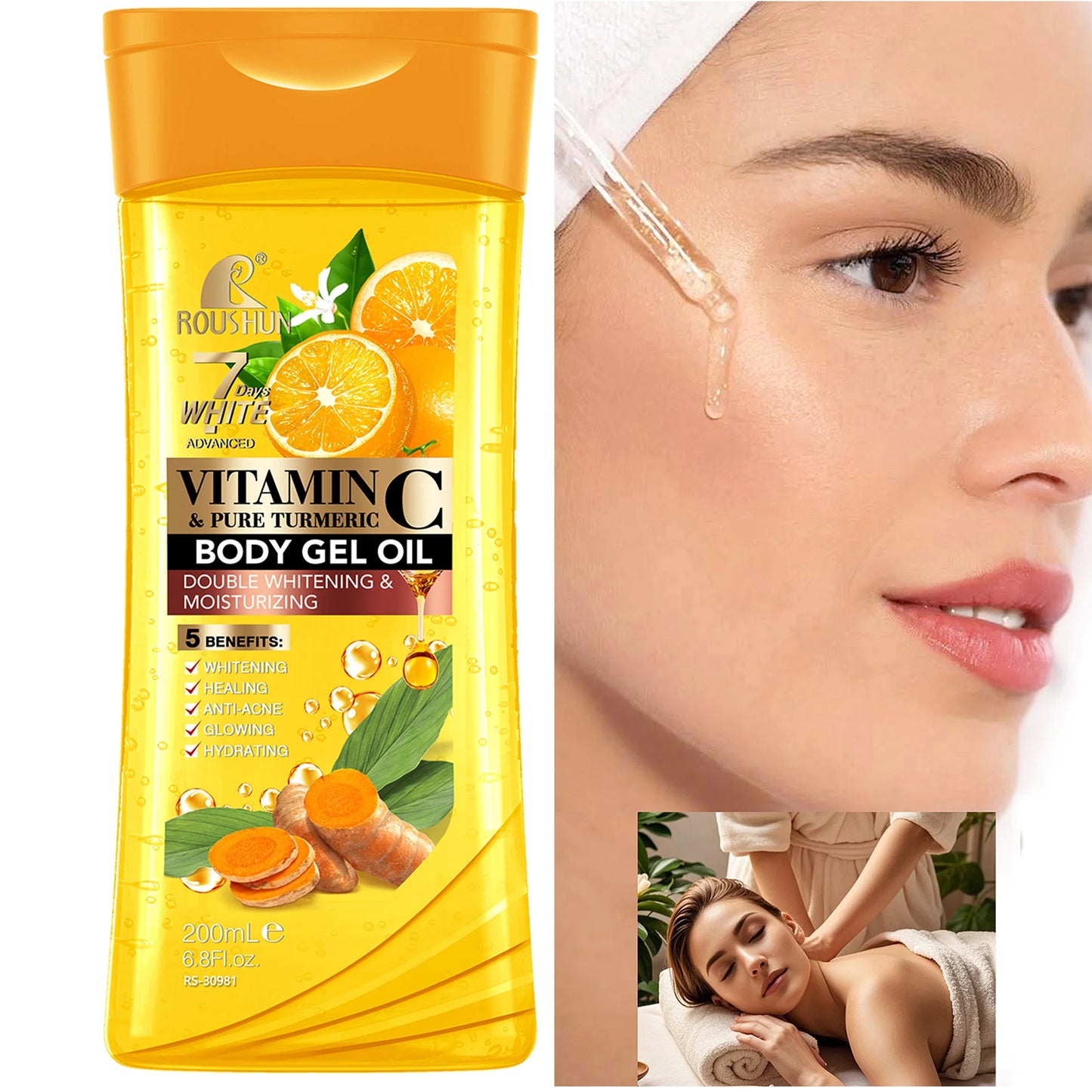 200ML VITAMIN C PURE TURMERIC Body OIL Moisturizing Essential Oil Body Oil Unisex Full Body Skincare Oil，Moisturizing Body Oil