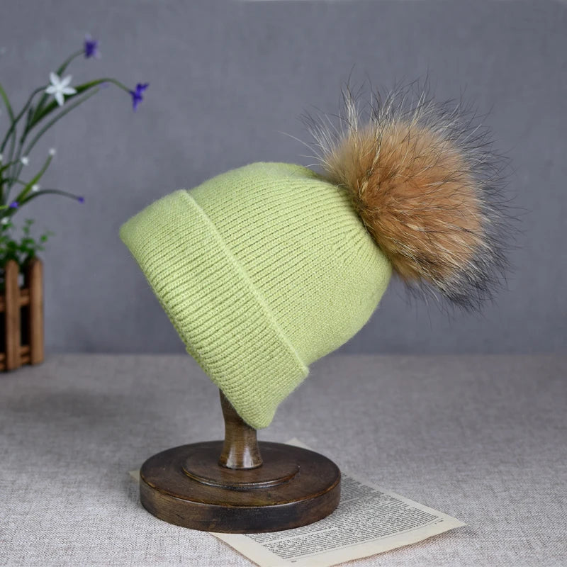 Hot selling autumn and winter parent-child woolen hats raccoon fur balls warm sleeves knitted hats trendy