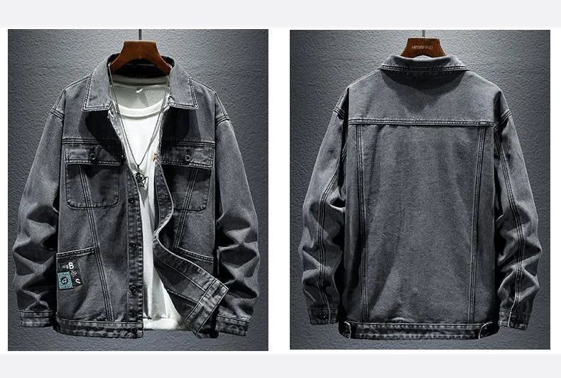 2024 Spring and Autumn New Fashion Solid Color Cotton Large Size Denim Jacket Men's Casual Relaxed Comfortable Breathable Jacket