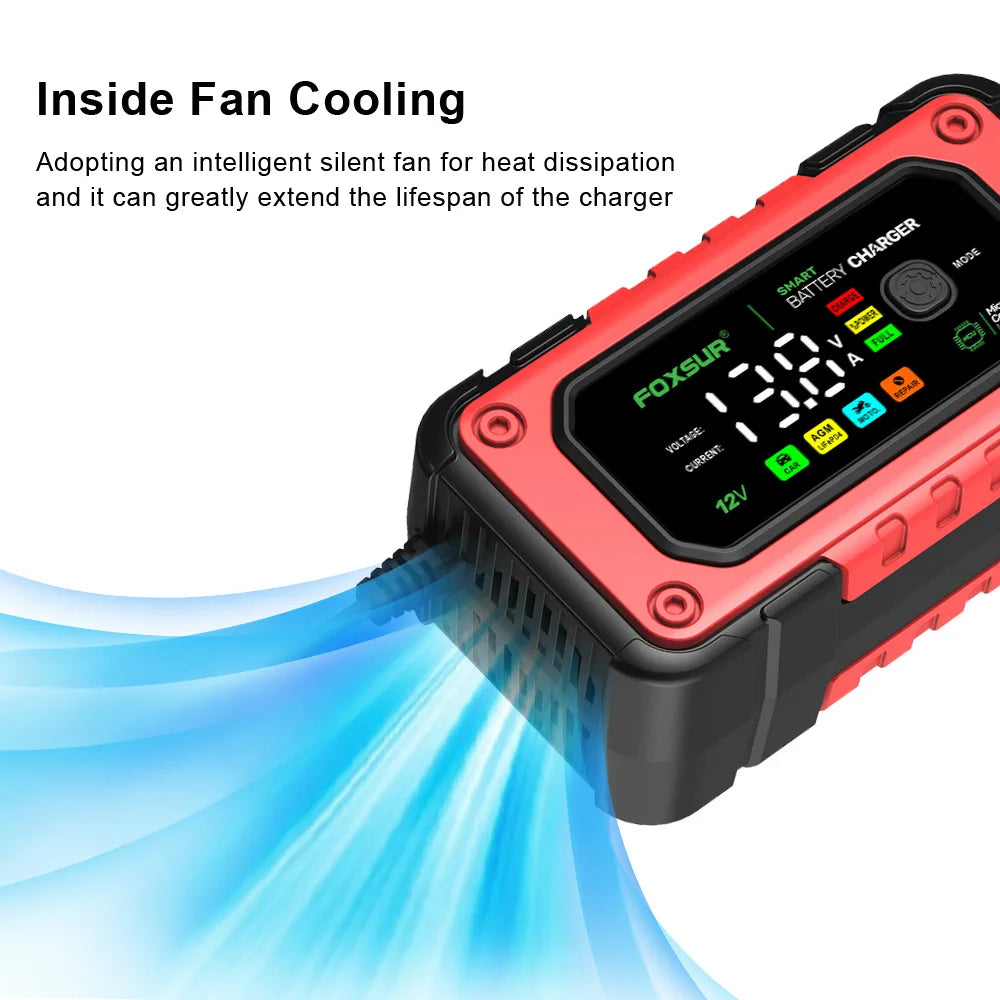 EAFC 12V 7A Car Battery Charger Smart Multiple Protection AGM Lithium Iron Lead-acid Charger for Car SUV RV Motorcycle Truck