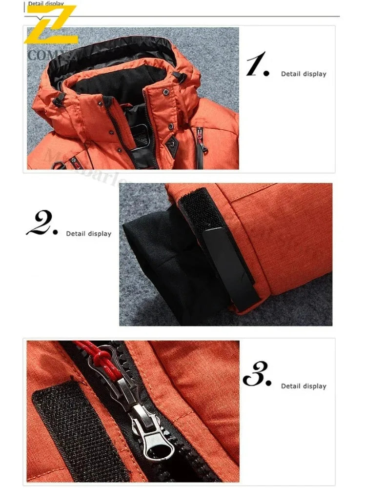 Winter Thickened Men Down Jacket Climbing Hunting Hooded Warm White Duck Down Coat Man Casual Lightweight Puffer Jacket Ski Snow