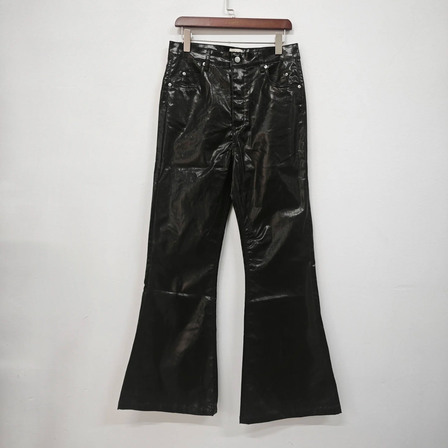PFNW New Spring Men's Jeans Loose Wide Leg Coating Glossy Patent Leather Straight Male Denim Pants Niche Style 2025 12C509