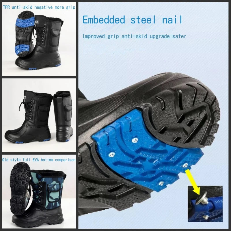 2024 autumn and winter warm men's fashionable snow boots for fishing and skiing, waterproof, simple and casual mid top shoes for
