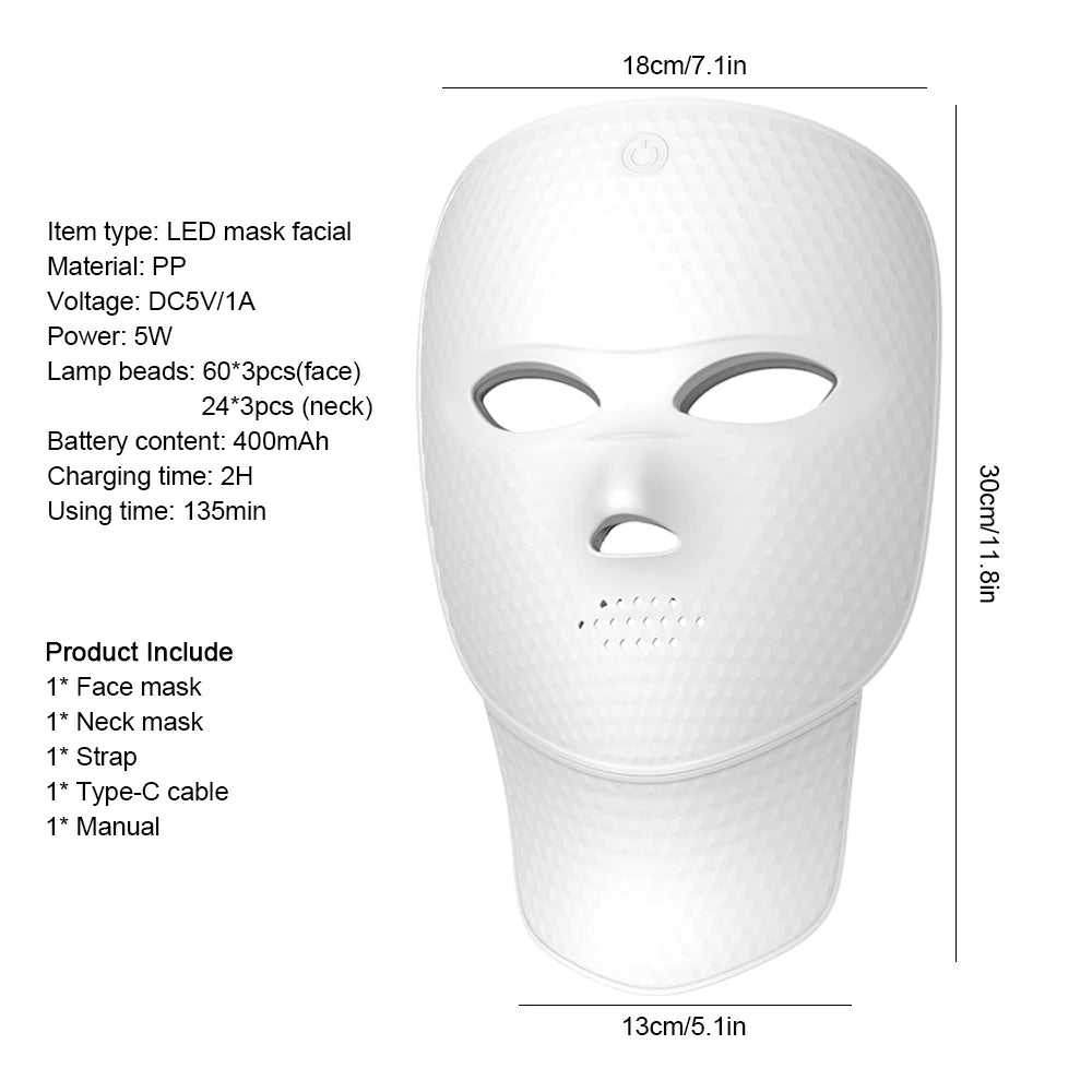 2 In 1 Facial LED Mask with Neck 7 Colors LED Face Mask Skin Care Facial Neck Beauty Mask Home Use Beauty Machine