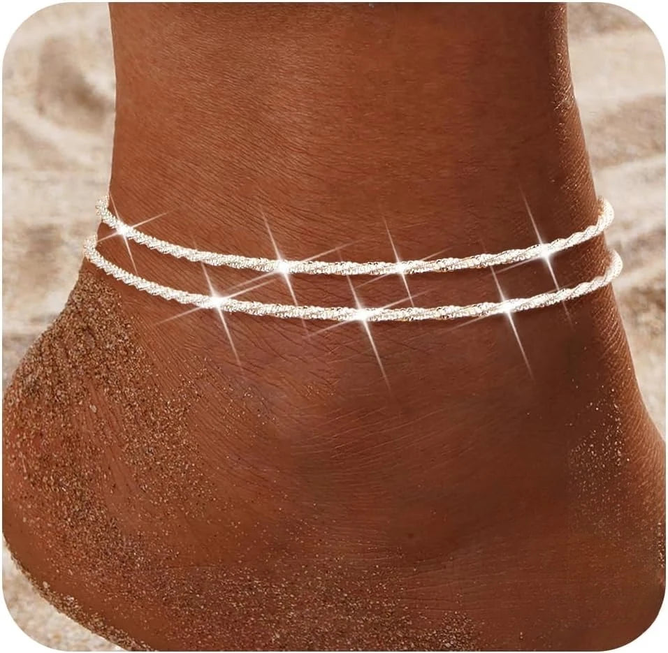 Bobisty Ankle Bracelets for Women Silver Buckle Waterproof Dainty Anklets Adjustable Layered Heart  Anklets Summer Jewelry Gift