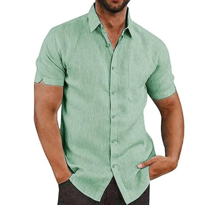Summer Male Shirts Blouses Cotton Linen Shirt For Men Short Sleeve Formal Shirts Business Social Shirt Casual Top Man Clothes