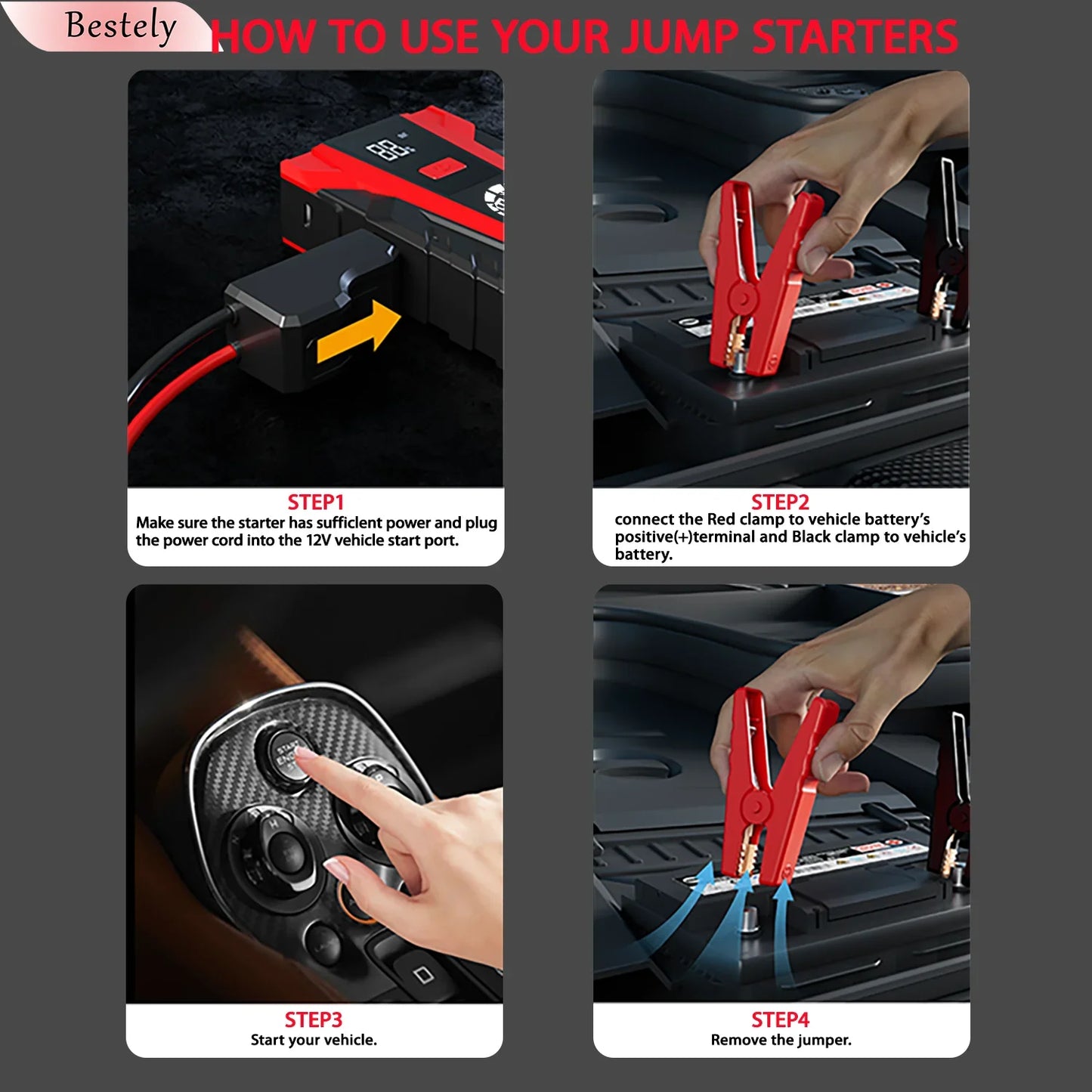Latest 12v Car Battery Jump Starter,3000A Peak Jump Starter Battery Pack,Portable Jump Box with Full LCD Screen & LED Light &USB