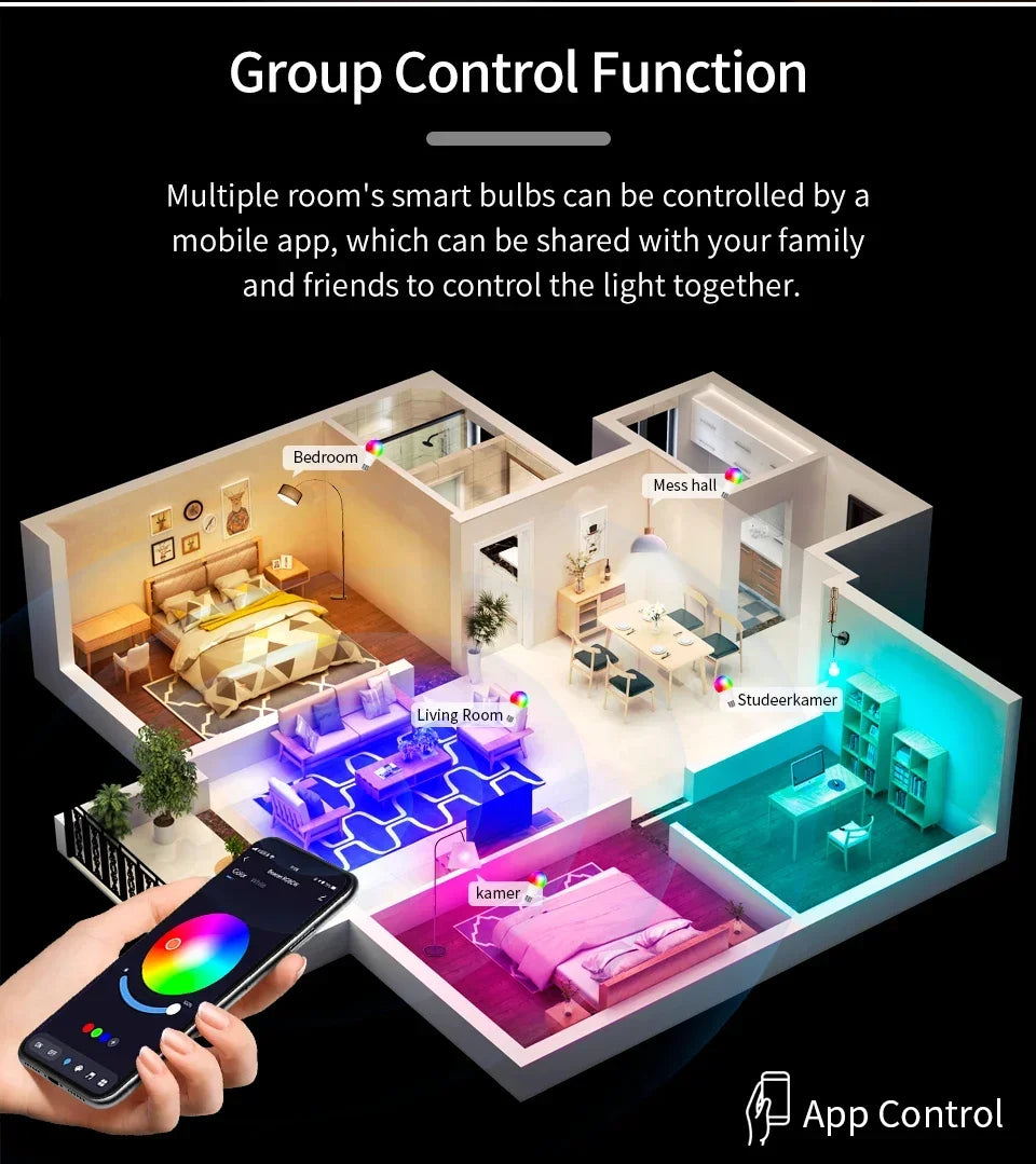 E27 Smart Bulb Tuya Bluetooth Smart Light Bulbs LED Lamp RGB 9W 15W 220V Smart Life APP Control LED Bulb Smart Home Automation