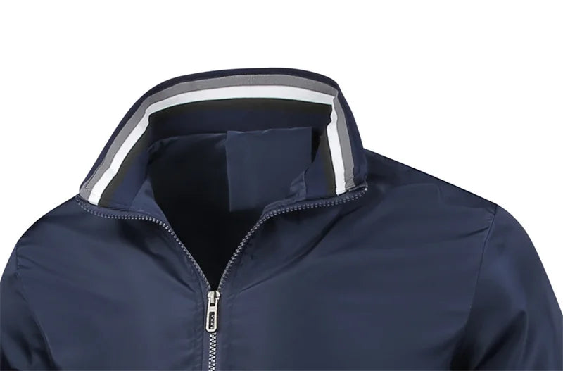 Men's casual sports spring and fall zipper baseball side seam pocket casual jackets without hooded daily