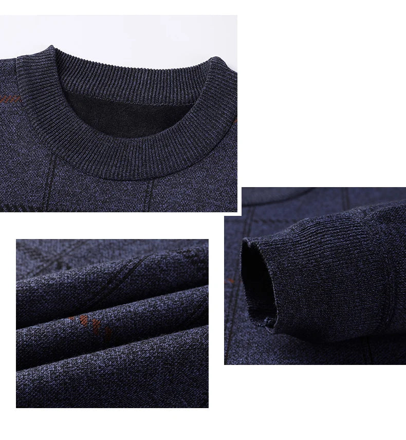Round Necked Sweater for Men with Plush Insulation and Inner Layer for Men with Bottom Layer Men's Autumn and Winter Black Knit