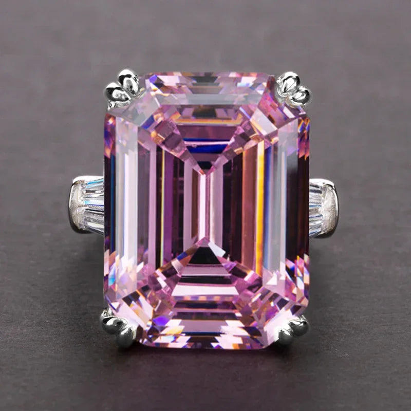 New Simple Shiny Big Rectangle Zircon Women Rings White/Pink Stones Available Bridal Wedding  Top Quality Noble Lady