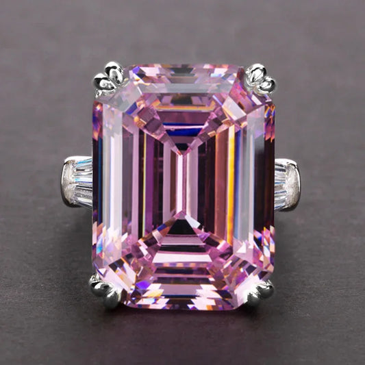 New Simple Shiny Big Rectangle Zircon Women Rings White/Pink Stones Available Bridal Wedding  Top Quality Noble Lady