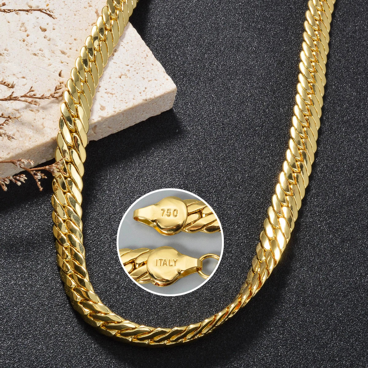 Sunny Italy 750 Copper Alloy Men's and Women's Necklace, High Temperature Resistant, Suitable for Street Hip Hop Jewelry Gifts