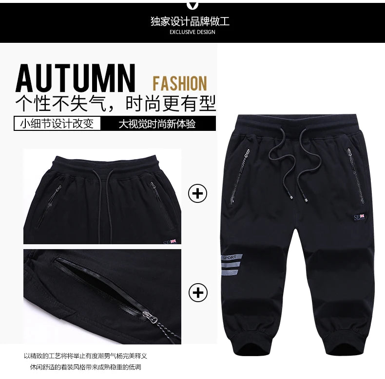 Long Three Quarter Men's Shorts Cotton Elastic Summer Bermuda Male 3/4 Calf Big Size Plus Large 6XL 7XL 8XL 9XL Cuff Below Knee
