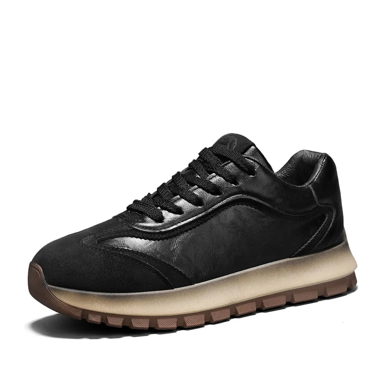 Classic Leather Casual Sneakers Men Comfortable Men's Spring Autumn Sneakers Platform Shoes Lace Up Brown Black Footwear 2025