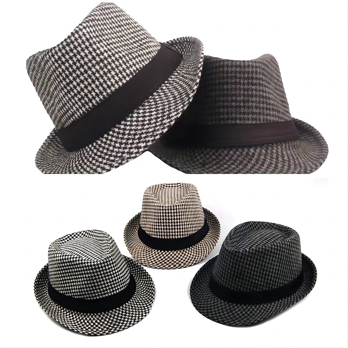 Spring Summer New Vintage Checked Top Hat Men's Middle-aged and Elderly Woolen Gentleman's Hat Jazz Hat