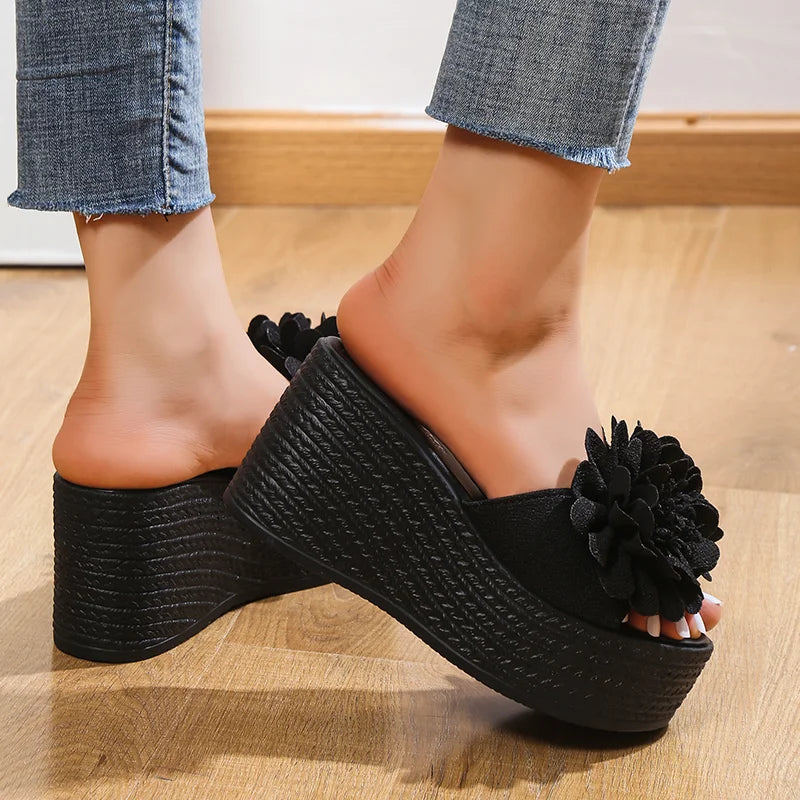 2025 Wedges Sandals Women Slippers Summer Beach Platform Shoes Flower Slippers Women High Heel Slippers Women Fashion