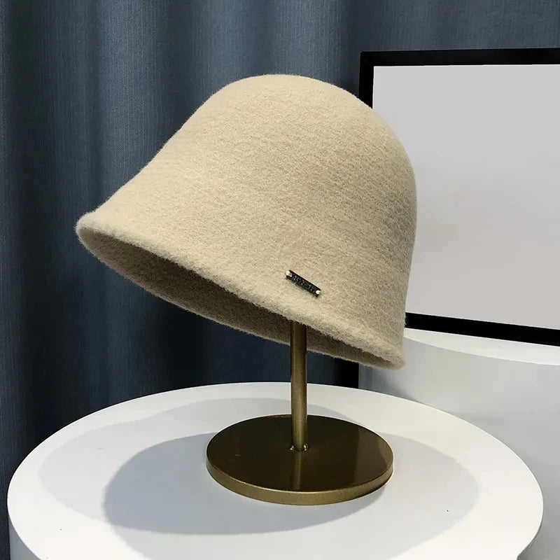 Retro Wool Bucket Hat for Women Autumn Winter Warm Fisherman Hat Outdoor Rock Climbing Warm Woolen Basin Hat
