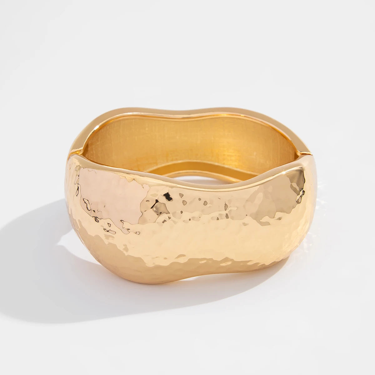 SHIXIN Exaggerated Smooth Gold Color Wide Chain Spring Bangle for Women Hip Hop Metal Geometric Cuff Bracelet Unisex Men Jewelry