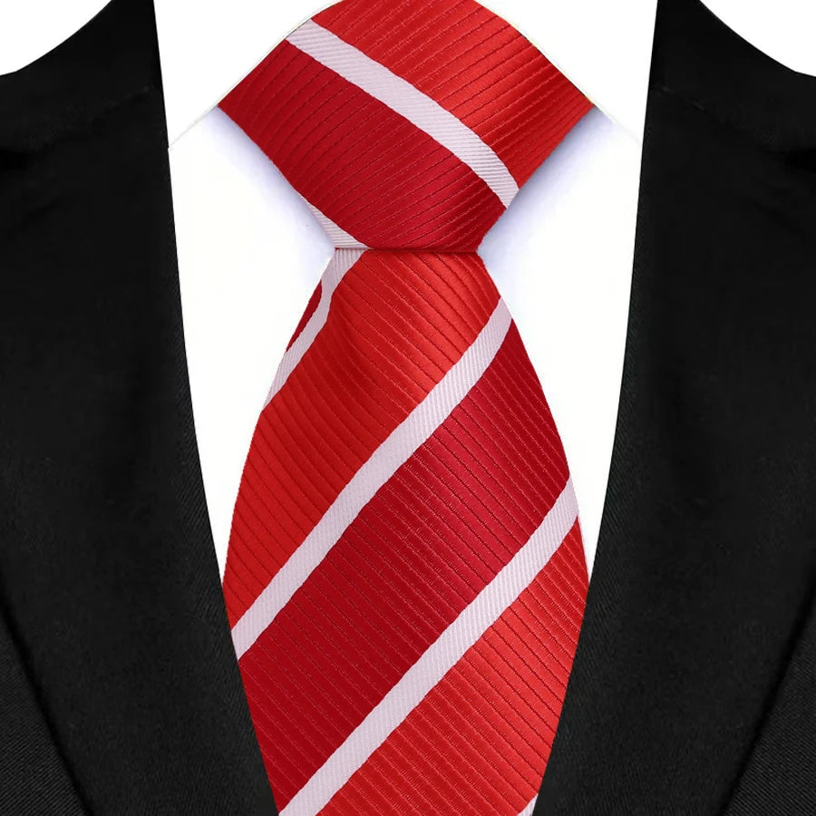 New Men's Tie Classic Stripes 8cm Jacquard Daily Wear Red Blue Green Necktie Cravat Wedding Party Dress Accessories Gift For Man