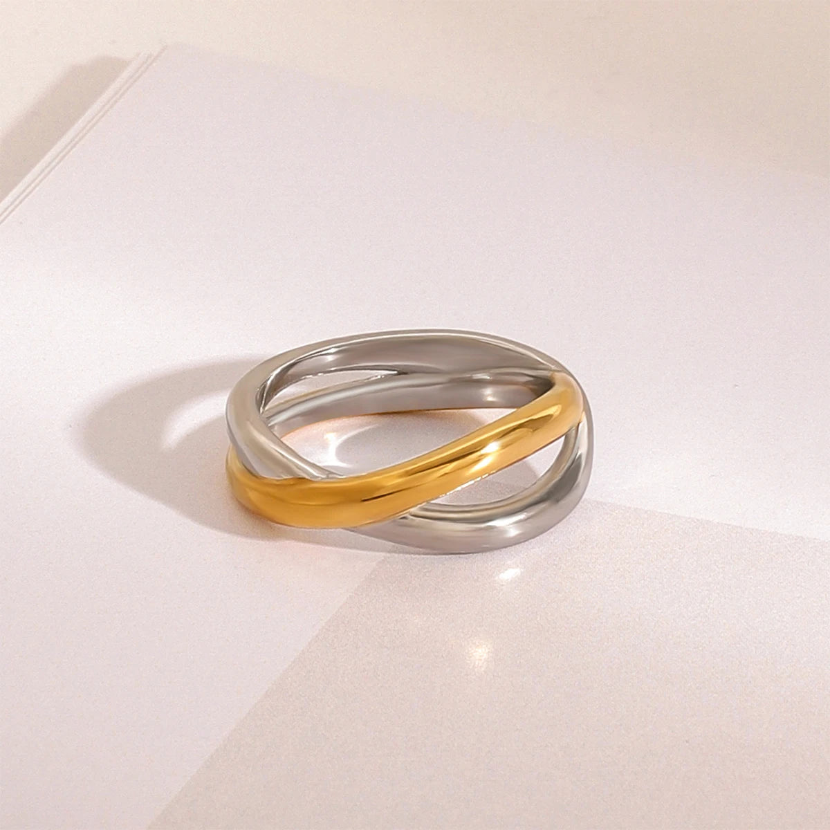 Uworld Classic Two tone Ring Line Wrapping Ring Stackable Ring Women's Jewelry Gift for Her