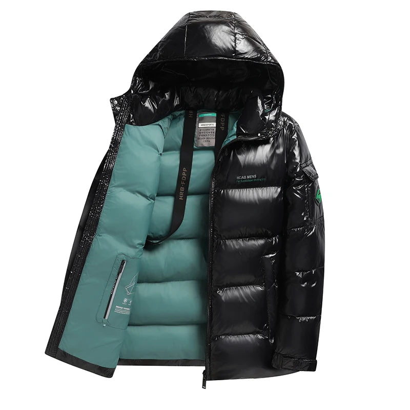 2025 New Winter Bright Parkas Men Thicken Casual Coat Slim Fit Outwear Waterproof Warm Hodded Outwear Hooded Coat