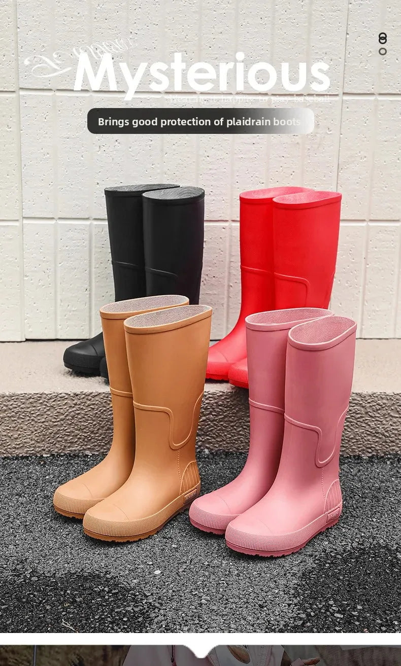 Women's High-Top Rain Boots Spring Autumn Waterproof Slip-Resistant Long Tube Shoes for Outdoor Work PVC Material Knee-High
