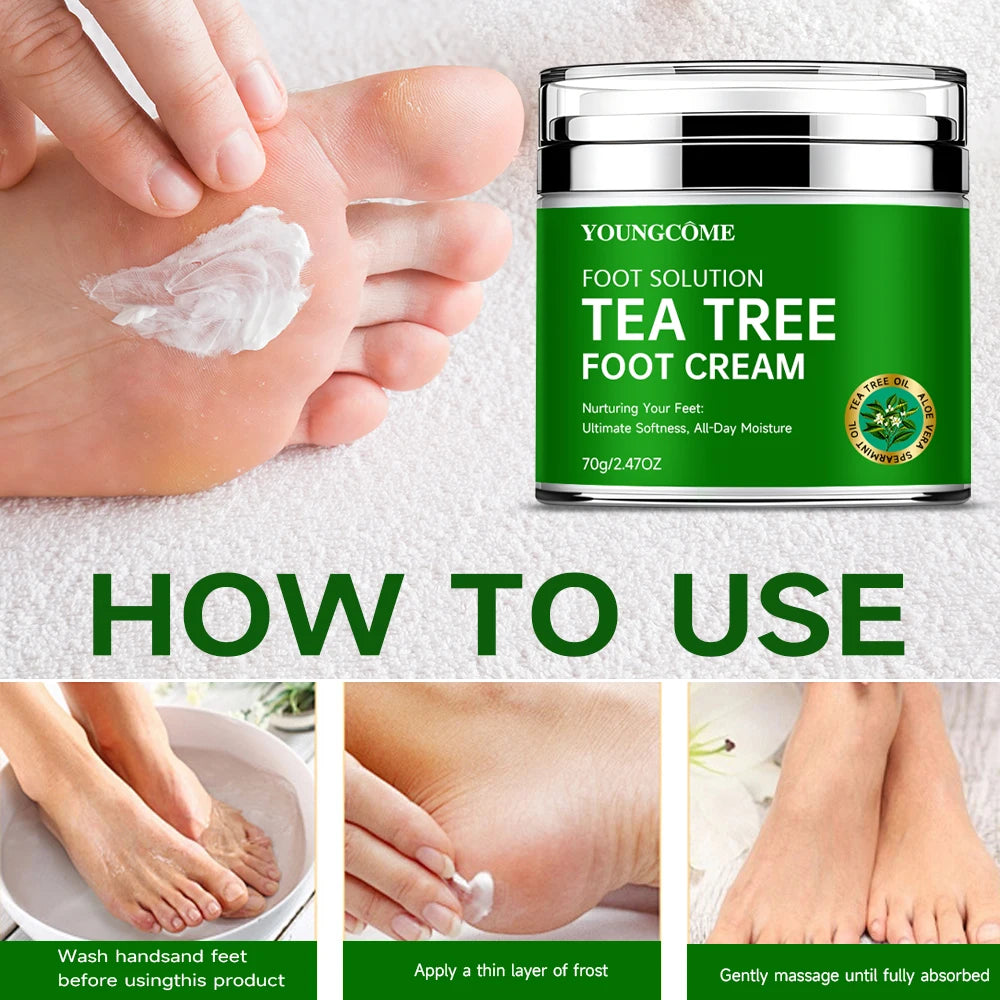 Tea Tree Foot Cream moisturizer with aloe vera and tea tree oil to deeply nourish the skin, for dry and rough skin, daily hand