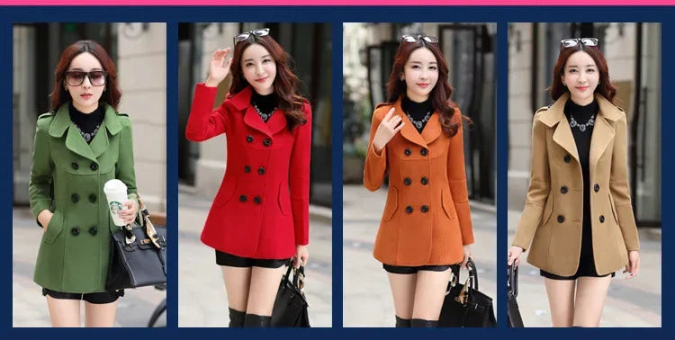 Spring Autumn Women's Slim Fit Short Double Breasted Woolen Coat Thickened Korean Style Fashionable Outerwear