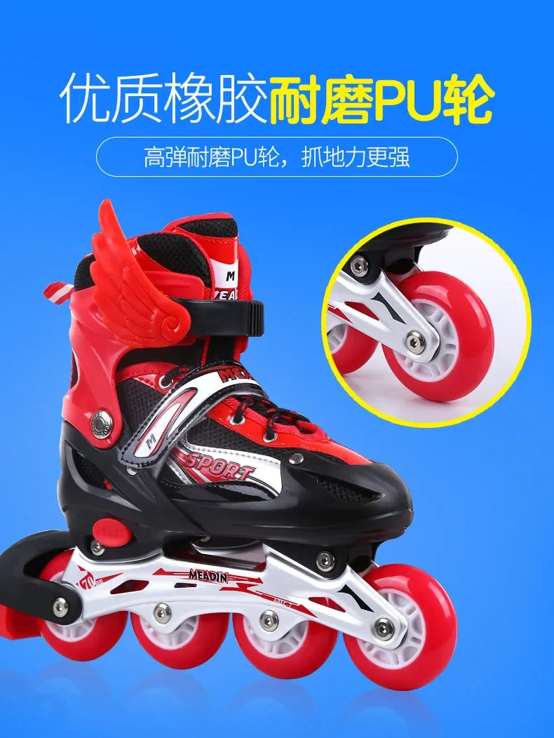 Skating shoes, children's flash straight row roller skating shoes, roller skating shoes, adjustable for both men and women