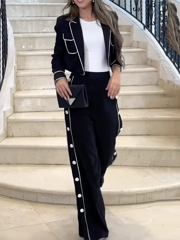 Bonboho Women's Casual Pants Set Blazer Coat and Wide Leg Pants 2024 Spring and Summer Stylish Two-piece Suit for Office Ladies