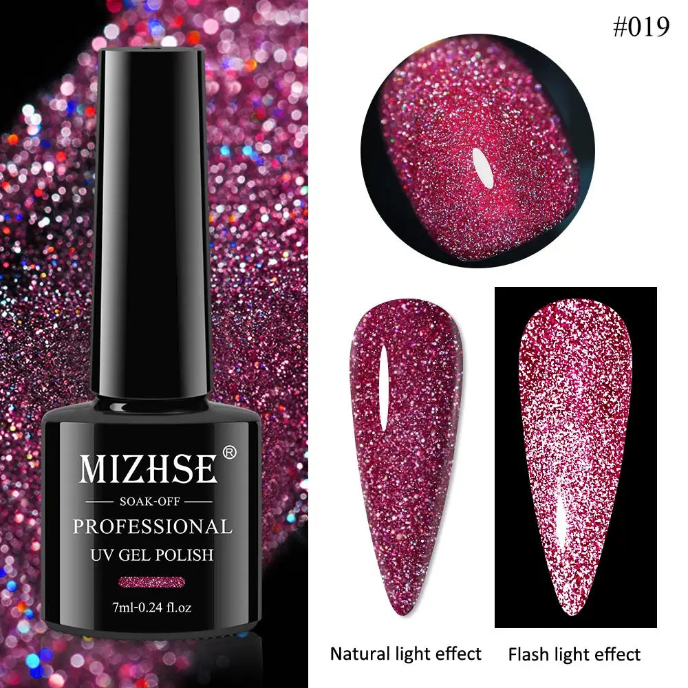 MIZHSE 7ML Reflective Top Coat Gel Nail Polish Shiny Glitter Vernis Semi Permanent Varnish Nail Gel Polish for Manicure Nail Art