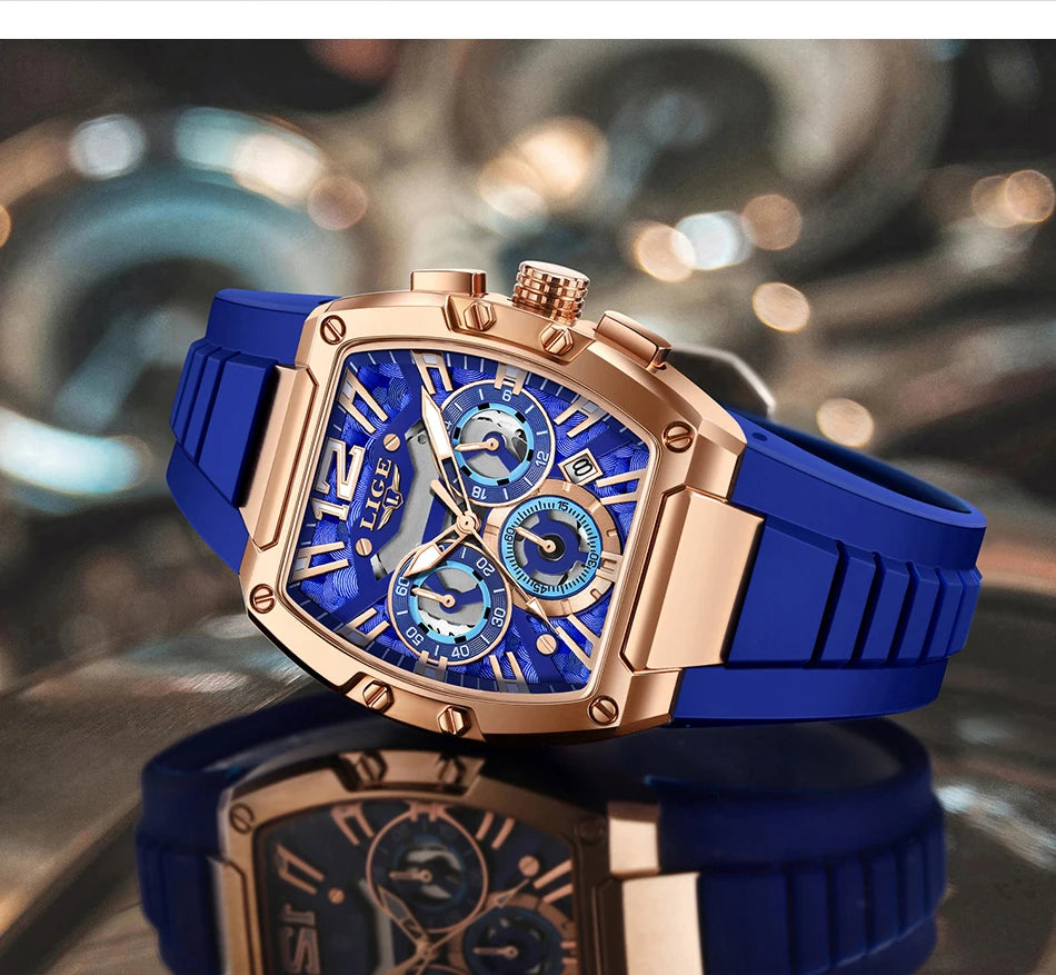 LIGE Original Brand Fashion Mens Watches Sport Military Chronograph Calendar Silicone Strap Quartz Wristwatch Relogio Masculino