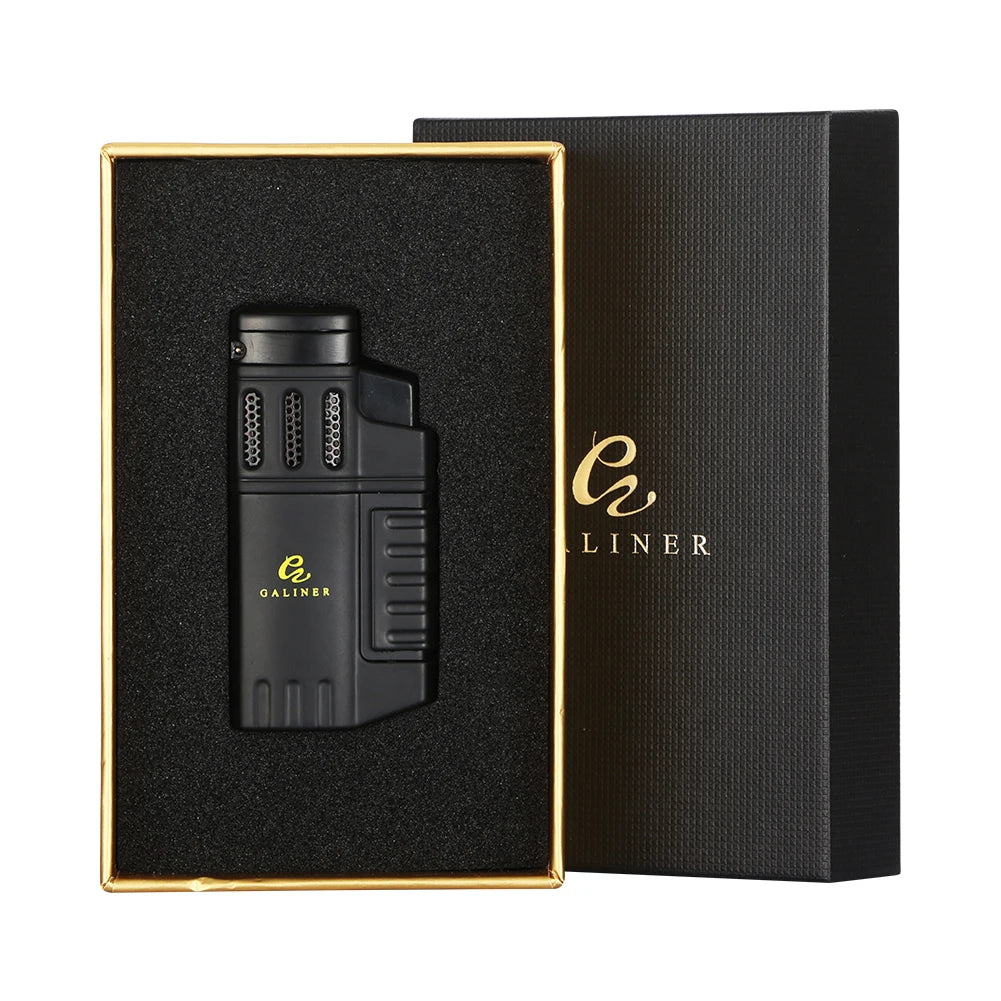 GALINER Cigar Lighter With Punch Smoking Accessories Windproof 4 Jet Blue Flame Torch Lighters For Cigar