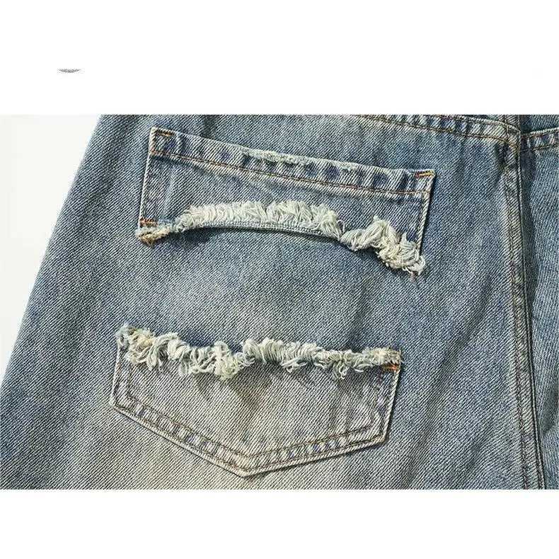 Summer 2025 Trend Ripped Denim Shorts Boys Handsome Retro Casual Five-point Pants Korean Trendy Mens Denim Short Jeans for Men