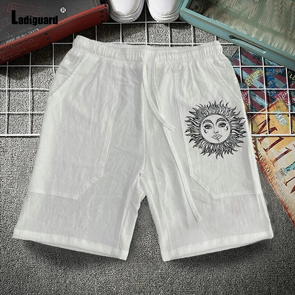 Plus Size 5xl Mens Loose Pants 2025 Summer Casual Linen Pants Male Fashion Print Trouser Men Patchwork Drawstring Leisure Pant