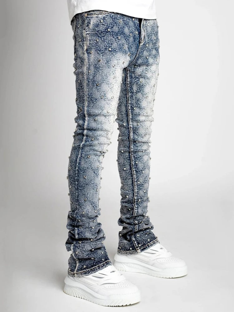 Jeans Denim Men Long Pants Flare Pant Hole Sheath High Waist Casual Punk Gothic Streetwear Straight Trousers Autumn Winter