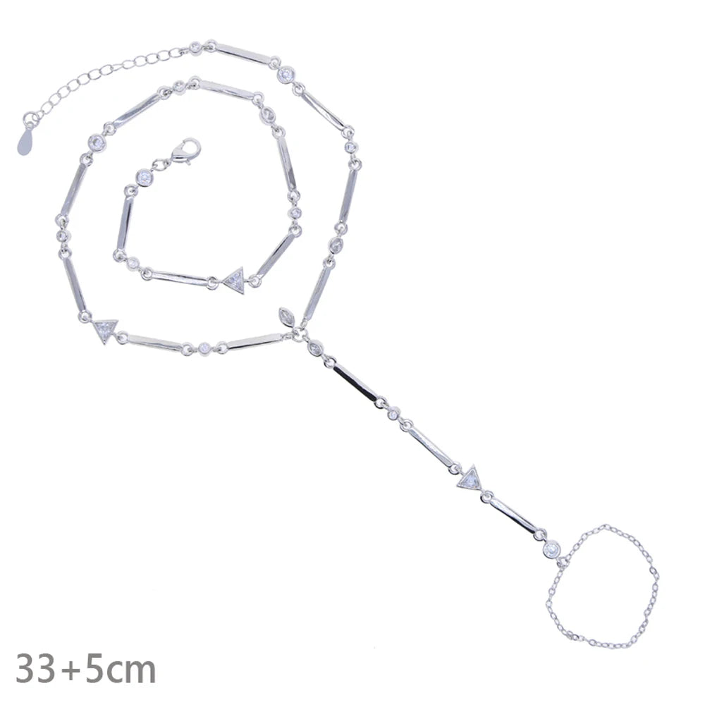 New Iced Out Oval CZ Choker Bracelet Silver Color Bling Lariat Long Bar Round Stone Long Tassel Bangle Women Jewelry
