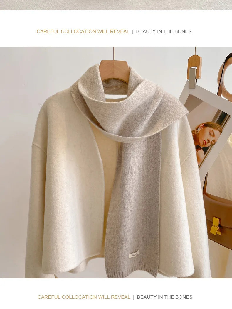 High Quality 100% Wool Scarf Men Women Winter Autumn Solid Color Couple Muffler Simple Warm Versatile Knitted Scarf Male Female
