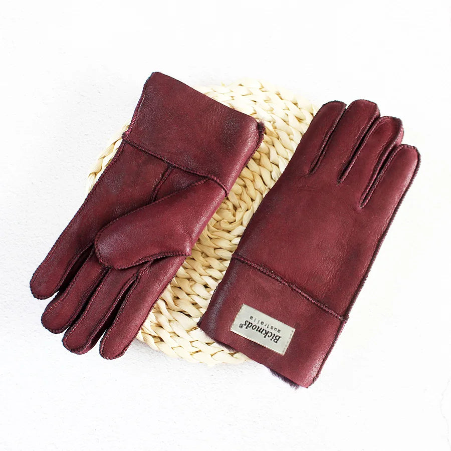 Winter Thickened Children's Sheepskin Fur Gloves Boys and Girls Windproof Warm Students Cold-Proof Leather Finger Gloves