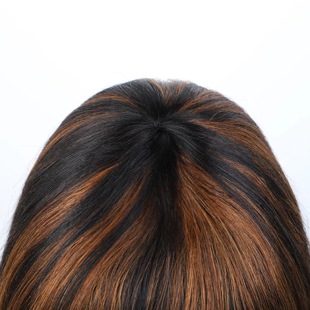 Brazilian Short Straight Hair Bob Wigs Human Hair Wig With Bangs Remy Full Machine Made Wig for Women Brown Honey Color Bob Wig