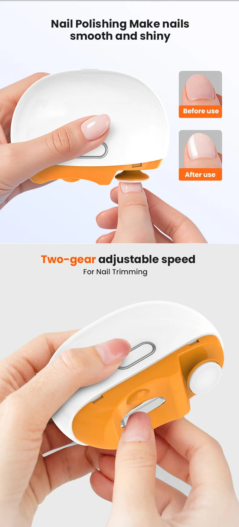 2-in-1 Automatic Electric Nail Trimmer Polisher with LED Light Safe Baby Nail Care Accessories for Babies Adults Manicure Tools
