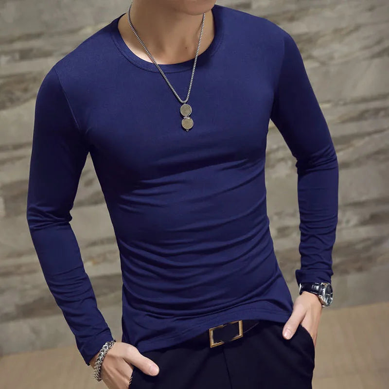 1pcs Spring Autumn Men Long Sleeve T Shirt Mens Thin Solid Casual T-shirts Classic Clothes Men's T-shirts Male Thermal Tops