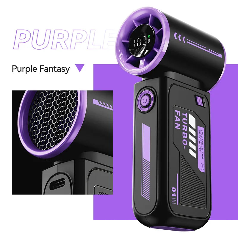2025 New High Speed Turbo Small Air Cannon Electric Fan Portable Digital Display Handheld Fan USB Charging Fan Outdoor Mini Fan